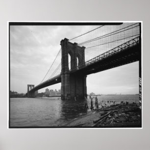 Pôster Fotografia preto e branco da ponte de Brooklyn