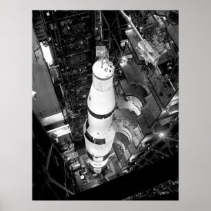 Poster Fotografia preto e branco do vintage de Saturn V