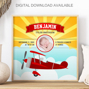 Poster Fotos de Bebê do Pequeno Avião Vermelho Piloto Est
