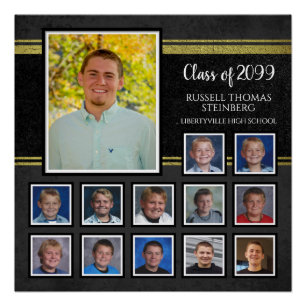 Pôster Fotos de Formatura K-12 Comemorativas Preto e Dour