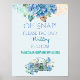 Poster Fotos de Sinal de Casamento Hashtag Hidrangeas Azu