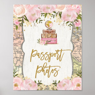 Poster Fotos do Passport Viagem Floral para a Sra. Map