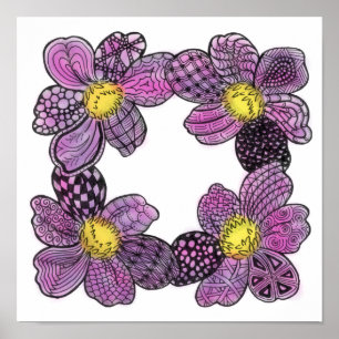 Poster Four Dahlias or African Violets in Pink and Purple