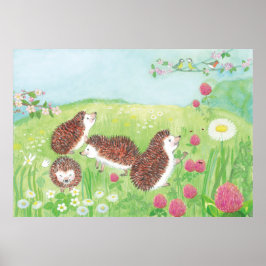 Poster Four Little Hedgehogs in the Meadow
