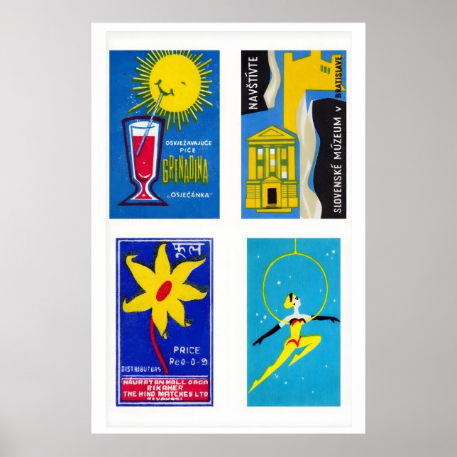 Poster Four Vintage Matchbox Labels Mid-Century Matchbox (Frente)