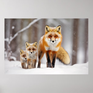 Poster Fox Animal Family Despertando Natureza