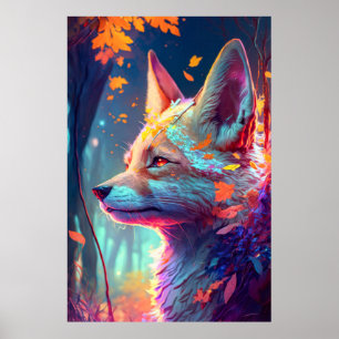 Poster Fox Animal Portrait Painting Dark Character Spirit