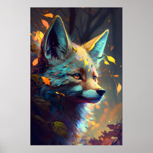 Poster Fox Animal Portrait Painting Dark Character Spirit