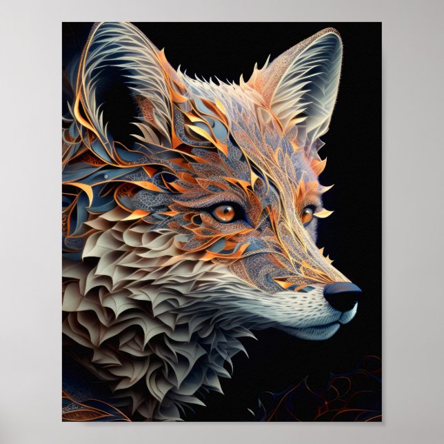 Poster Fox Animal Retrait Nature Willife Painting (Frente)