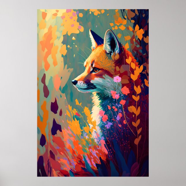 Poster Fox Animal Retrato Pintura Da Vida Selvagem Fora d (Frente)