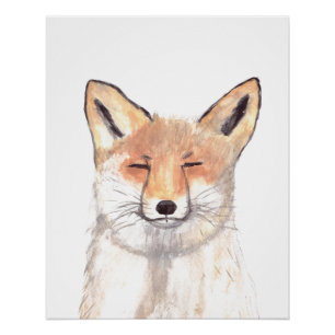 Pôster Fox aquarela Laranja Floresta Marrom