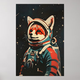 Poster Fox Astronaut Poster, Fox Retro Print, Fox