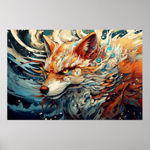 Poster Fox Colorida Animal Enchanting Abstrato