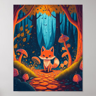 Poster Fox Fantasy Animal Forest Ilustration