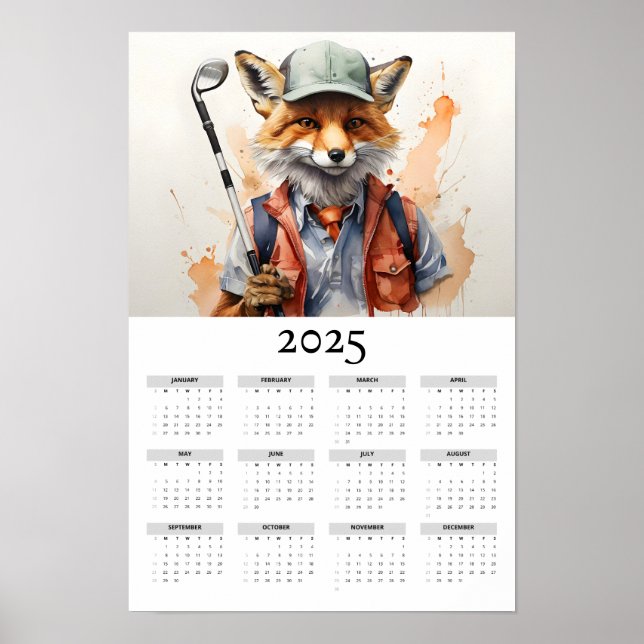 Poster Fox Green Baseball Boné Jogando Golf Wall Calendár (Frente)