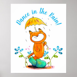 Poster Fox Primavera Inspiracional com guarda-chuva