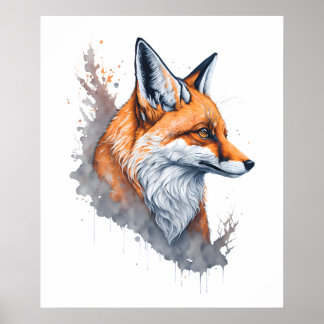 Poster Fox Retrato de Aquarela