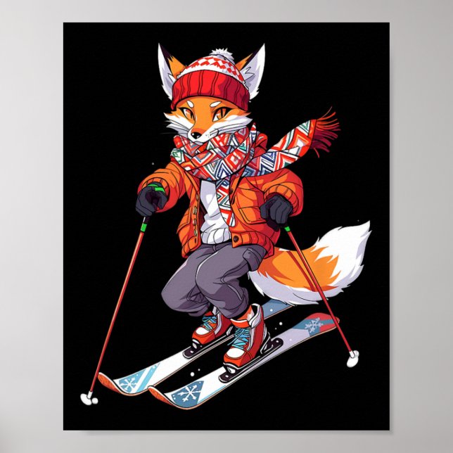 Poster Fox Skier Esquiador Esqui Neve de inverno 1 (Frente)