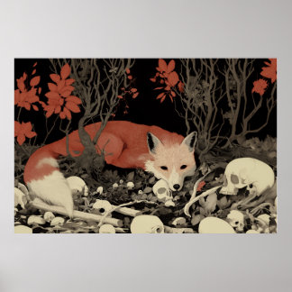 Poster Fox Skull Art Impressão, Ilustração da Vida Selvag