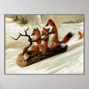 Pôster Fox Sleigh Ride Vintage