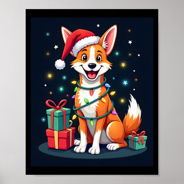 Poster Fox Terrier Iluminação de Natal Papai Noel Fox Ter (Frente)
