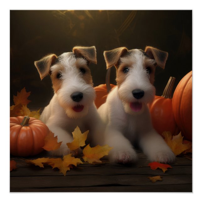 Pôster Fox Terrier Puppy Autumn Delight Pumpkin (Frente)