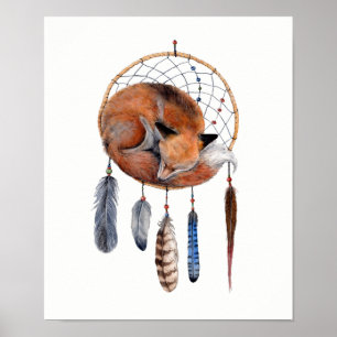 Pôster Fox vermelho que dorme em Dreamcatcher