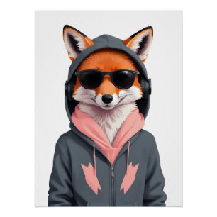Pôster Fox Vestindo Hoodie Engraçado Caráter Legal Animal