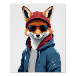 Pôster Fox Vestindo Hoodie Engraçado Caráter Legal Animal