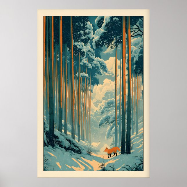 Poster Fox Wall Art Print Winter Bamboo Forest - Vertical (Frente)