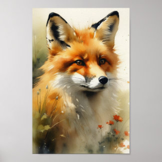 Poster Fox watercolor painting, ai gerado