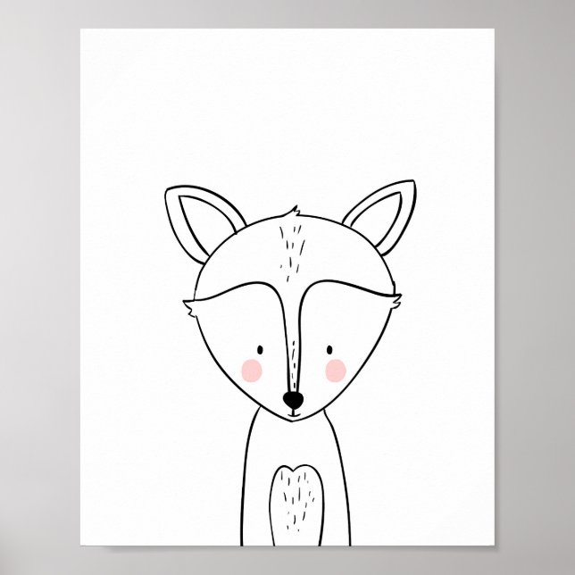 Poster Fox Woodland Animal Nursery Wall Art Monocromo (Frente)