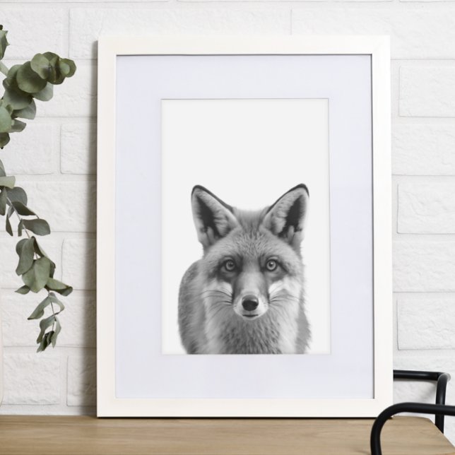 Poster Fox Woodland Modern Retrato preto (Criador carregado)