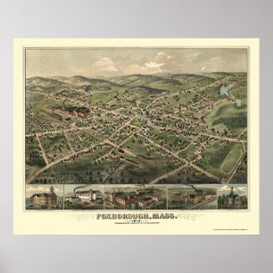 Poster Foxborough, mapa panorâmico das MÃES - 1879