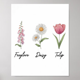 Poster Foxglove Daisy Tulip Floral