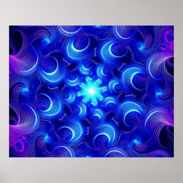 Poster Fractais Azuis da Lua Crescente (Frente)