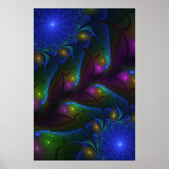 Poster Fractal Abstrato de Disquete Moderno e Luminoso Co (Frente)