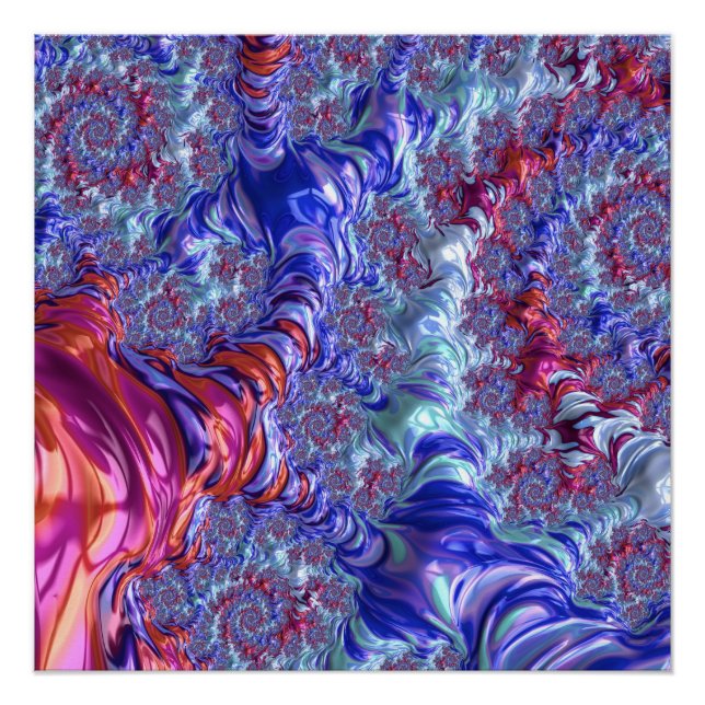 Pôster Fractal Abstrato digital de trippy Groovy colorido (Frente)