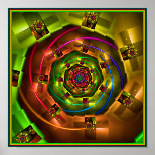 Poster Fractal Arco-Íris Geométrico