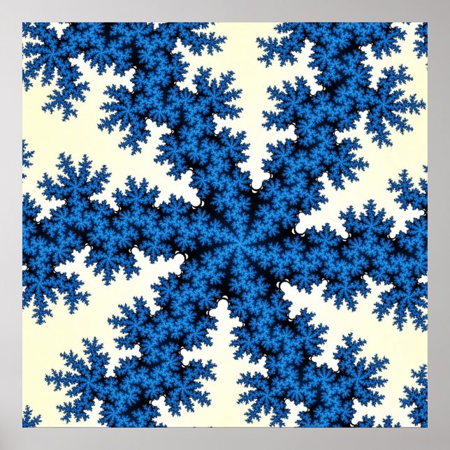 Pôster Fractal Azul e Branco Coloridos (Frente)