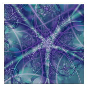 Pôster Fractal com Formas Azul Roxo e Estrela Branca