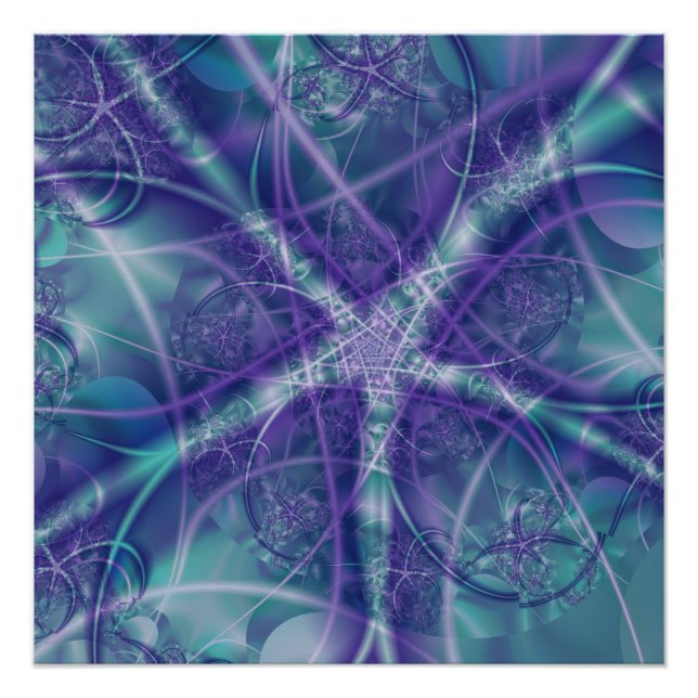 Pôster Fractal com Formas Azul Roxo e Estrela Branca (Frente)