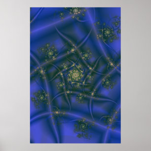 Pôster Fractal com rajadas espirais amarelas e verdes azu