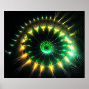 Poster Fractal de catavento a jato verde e amarelo