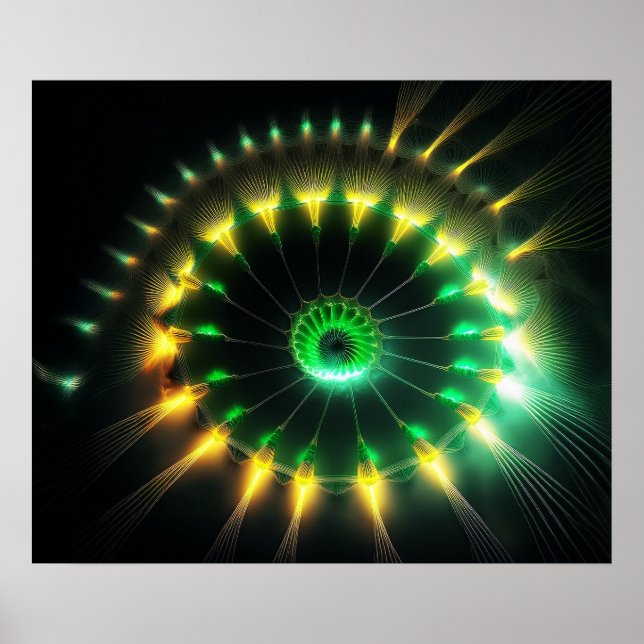 Poster Fractal de catavento a jato verde e amarelo (Frente)