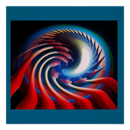 Pôster Fractal de Fantasia Azul e Branco Vermelho