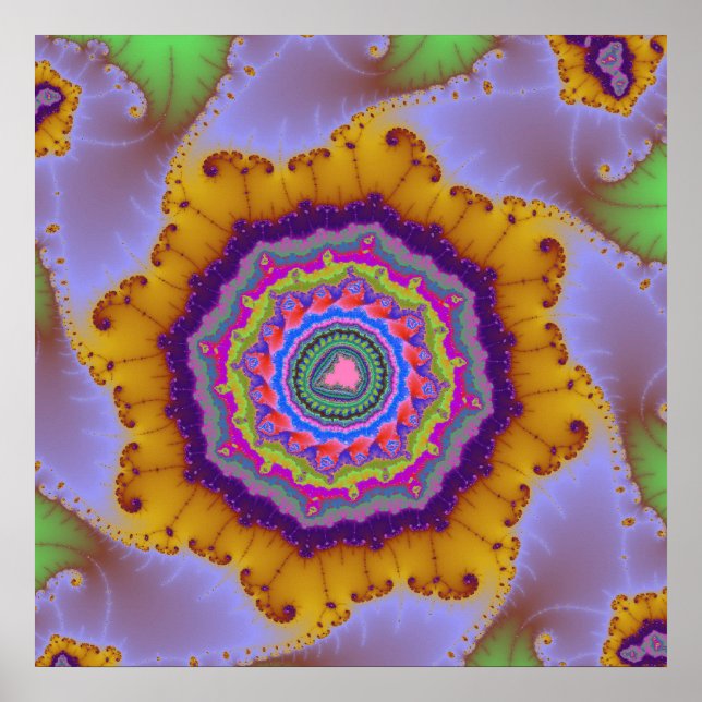 Poster Fractal Dourado e roxo colorido (Frente)