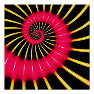 Pôster Fractal em Espiral Rosa Neon e Amarelo