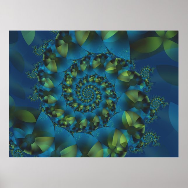 Poster Fractal Espiral Azul e Verde (Frente)