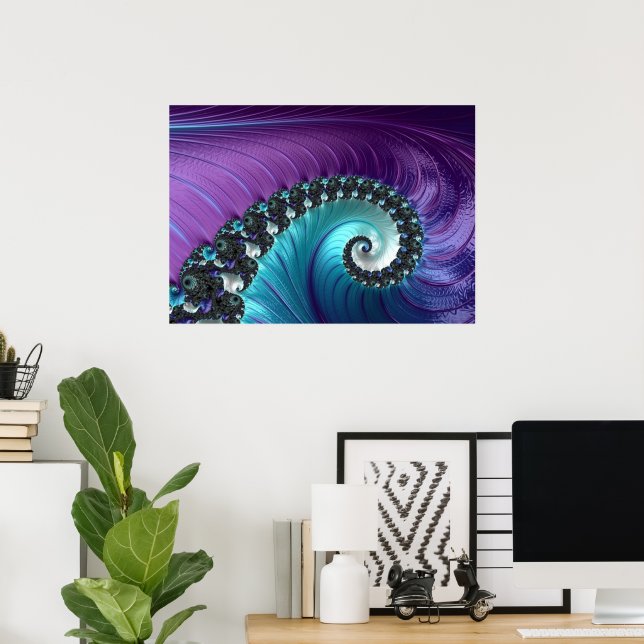 Poster Fractal Espiral Com Gradiente De Turquesa Roxo abs (Escritório em casa)